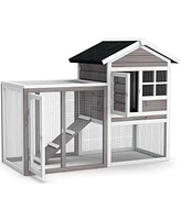 Sugift 2-Story Wooden Rabbit/Dog Hutch with Running Area