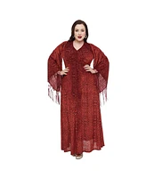 Smak Parlour Plus Fringed Long Bell Sleeved Ruched Maxi Dress