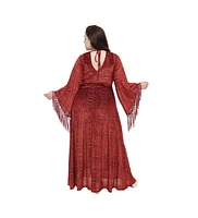 Smak Parlour Plus Fringed Long Bell Sleeved Ruched Maxi Dress