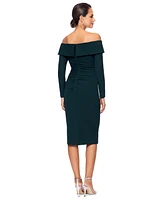 Xscape Petite Gathered-Waist Off-The-Shoulder Dress