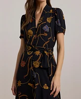 Lauren Ralph Women's Print Belted Georgette Puff-Sleeve Dress