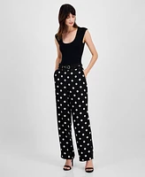 Anne Klein Women's Polka-Dot Belted Pants