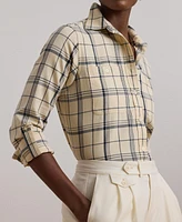 Lauren Ralph Women's Relaxed-Fit Plaid Roll-Tab-Sleeve Shirt