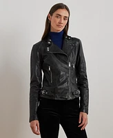 Lauren Ralph Women's Tumbled Leather Moto Jacket