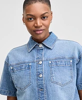 And Now This Women's Cropped Button-Front Denim Shirt