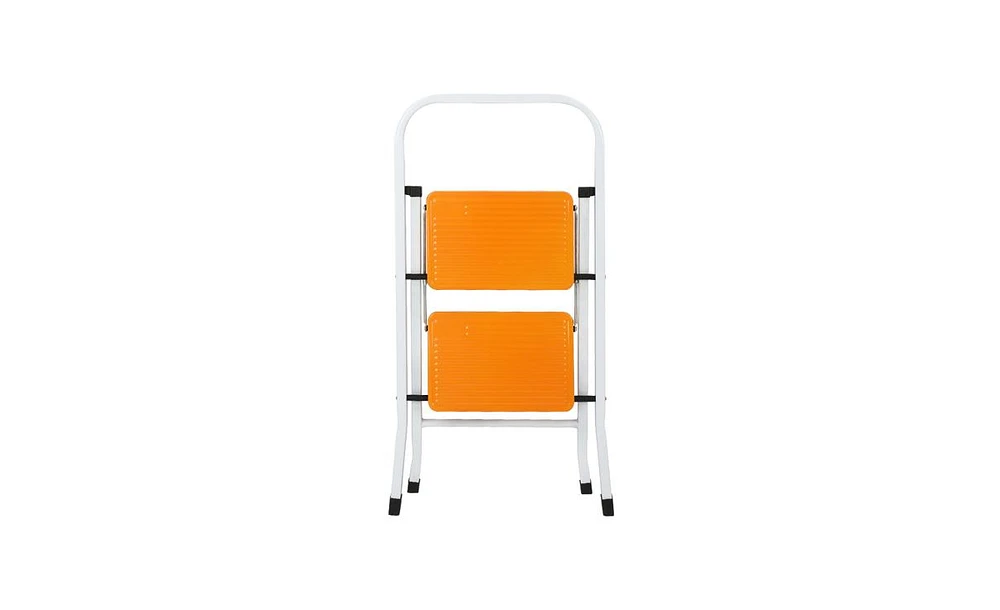 Slickblue 2-Step Folding Ladder with Anti-Slip Wide Pedals – Steel Frame for Stability and Safety