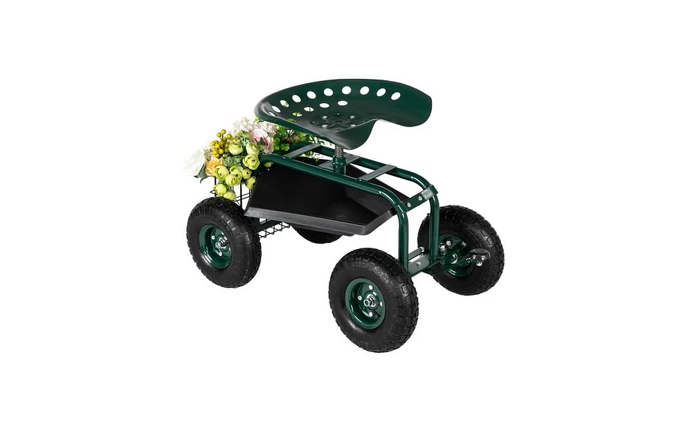 Slickblue Short Handle Garden Seat Cart for Easy Mobility and Comfortable Gardening