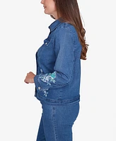 Alfred Dunner Petite Floral Embroidered Denim Jacket