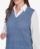 Alfred Dunner Petite Collared Vest Two One Sweater