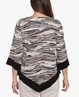 Alfred Dunner Petite Feather Solid Crew Neck Top with Necklace