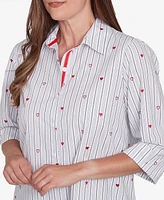 Alfred Dunner Petite Woven Button Down Top with Stripes Hearts