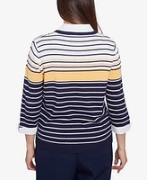 Alfred Dunner Petite Striped Two One Collared Sweater with Necklace