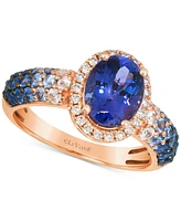 Le Vian Blueberry Tanzanite (1-5/8 ct. t.w.), Denim Ombre (5/8 ct. t.w.), White Sapphire (1/6 ct. t.w.) & Nude Diamond (1/6 ct. t.w.) Halo Ring in 14k