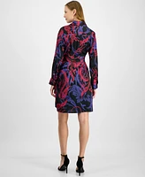 Tahari Asl Women's Printed Faux-Wrap Dress