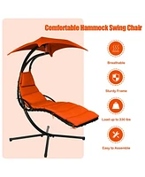 Sugift Hanging Chaise Lounger with Stand and Pillow for Outdoor