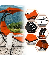 Sugift Hanging Chaise Lounger with Stand and Pillow for Outdoor