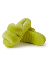 Dearfoams Women's Benalla Genuine Shearling Double Band Fuzzy Slide Slipper