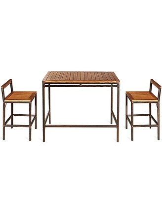 Vebreda 3 Pieces Patio Rattan Wicker Bar Dining Furniture Set