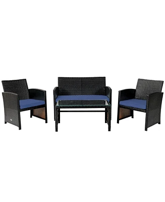 Sugift 4 Pieces Patio Rattan Cushioned Furniture Set