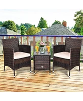 Sugift 3 Pieces Ergonomic Wicker Patio Conversation Set-Beige