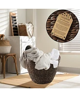 Casafield Large Laundry Boat Basket with Handles - Espresso, Woven Water Hyacinth Storage Tote for Blankets, Bathroom, Bedroom, Living Room