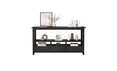 Slickblue 3 Tier Vintage Solid Console Table with Drawers and Shelves, Industrial Coffee for Living Room Entry Bedroom