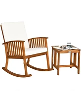 Sugift 2 Pieces Acacia Wood Patio Rocking Chair Table Set