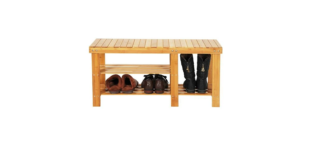 Slickblue Shoe Rack with Strip Pattern Tiers and Boots Compartment, Organized Storage