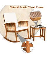 Sugift 2 Pieces Acacia Wood Patio Rocking Chair Table Set