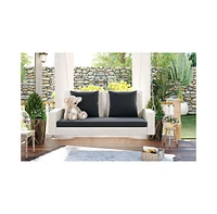 Slickblue 2-Person Wicker Hanging Porch Swing with Chains, Cushion, and Pillows