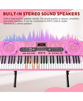 Givimo 61-Key Pink Electric Keyboard Piano for Beginners with Stand, Bench, Microphone, Headphones, Dual Speakers & Teaching Modes