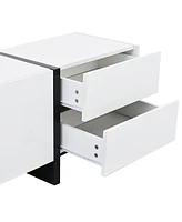 Slickblue White & Black Modern Tv Stand, Rectangle Design Console for 80'' TVs, High Gloss Uv Finish Cabinet