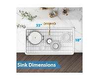 gaomon White Farmhouse Sink 33 inch Fireclay Apron Front Single Bowl Kitchen Sink Deep Drop In Farm Sink Undermount with Bottom Grid & Strainer Drain