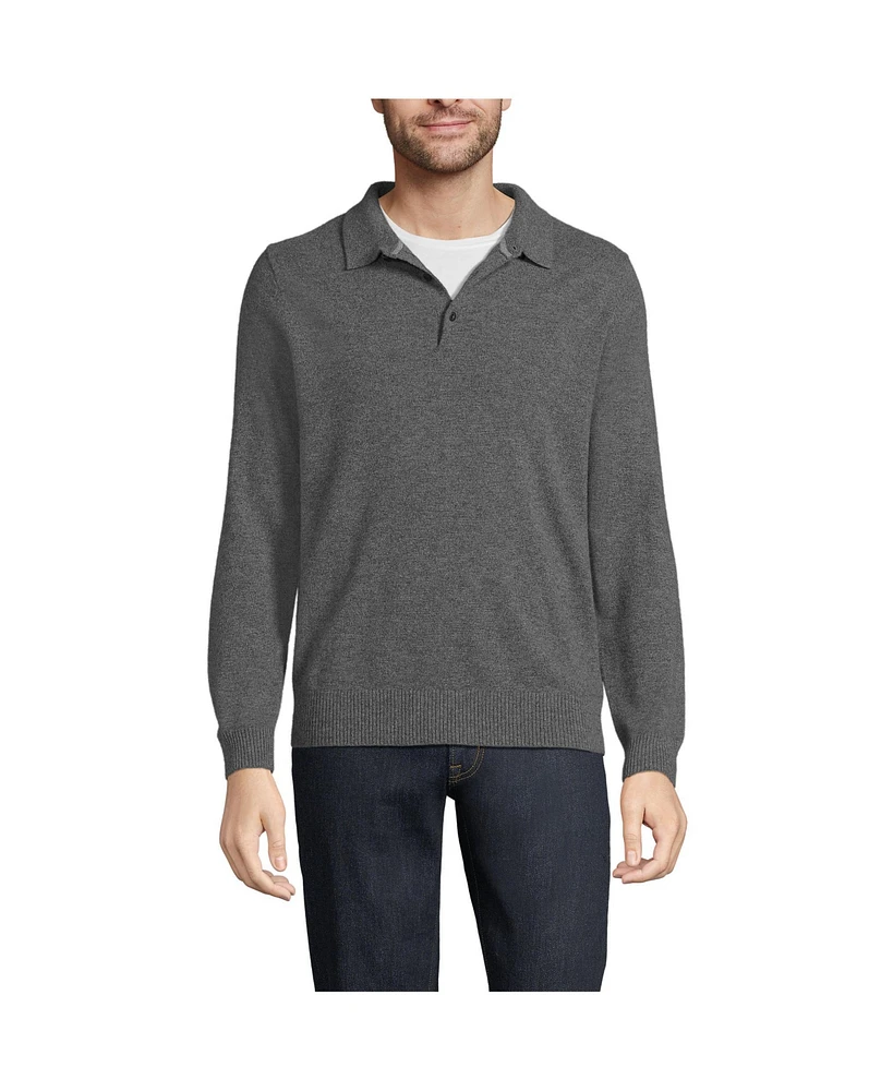 Lands' End Men's Long Sleeve Cashmere Sweater Polo