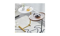 Slickblue "Brown C-Shaped Side Table, Compact Sofa Table for Living Room Convenience