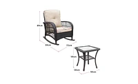 Slickblue 3-Piece Wicker Patio Rocker Set, Dark Brown Rattan Rocking Chairs with Glass Table