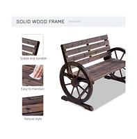 Slickblue Rustic 2-Person Wooden Wagon Wheel Bench with Backrest