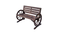 Slickblue Rustic 2-Person Wooden Wagon Wheel Bench with Backrest