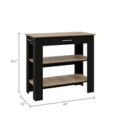 Delos Kitchen Island 37" H, Two Open Storage Shelves, One Drawer, Four Legs,Towel Hanger
