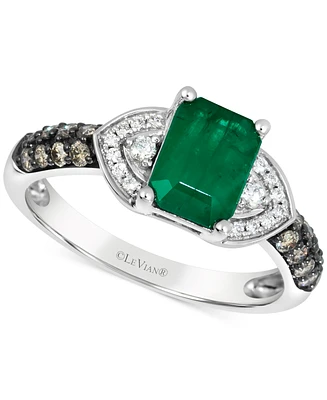 Le Vian Emerald (1 ct. t.w.), Vanilla Diamond (1/10 ct. t.w.) & Chocolate Diamond (1/4 ct. t.w.) Ring in 14k White Gold