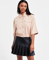 Bar Iii Women's 3/4-Sleeve Button-Front Crop Blouse, Exclusively at Macy's