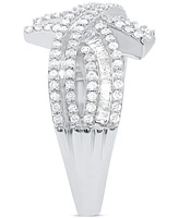 Diamond Round & Baguette Crossover Ring (3/4 ct. t.w.) Sterling Silver