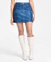 Bar Iii Women's Denim-Finish Faux-Leather Mini Skirt, Exclusively at Macy's