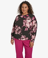 Calvin Klein Plus Floral-Print Keyhole Blouse