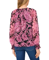 CeCe Women's Long-Sleeve Smocked-Cuff Floral-Print Top