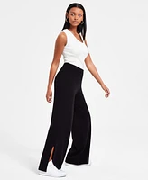 Bar Iii Women's Sweater-Knit Slit-Hem Pants, Exclusively at Macy's