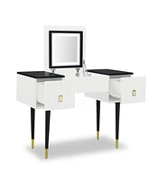 Streamdale Furniture Led Light Vanity Table Set with Flip-Top Mirror