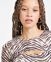 Bar Iii Women's Printed-Mesh Cutout Bodysuit, Exclusively at Macy's