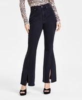 Bar Iii Women's Black Wash Front-Slit Flare-Leg Jeans, Exclusively at Macy's