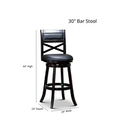 Streamdale Furniture 30" Bar Height X-Back Swivel Stool, Weathered Gray Finish, French Gray Leather Seat